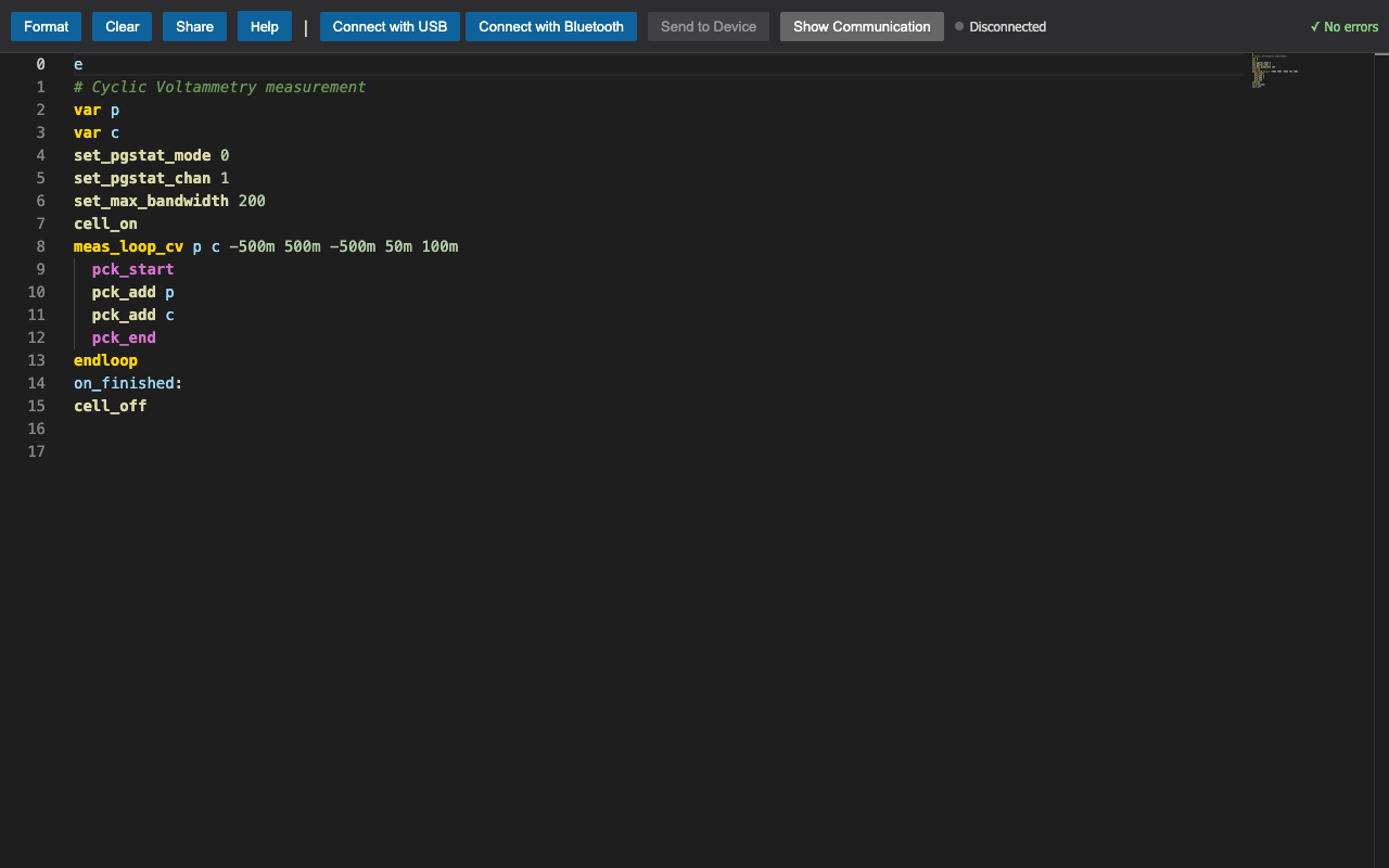 Online MethodSCRIPT Editor overview